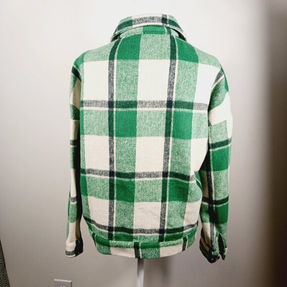 STACCATO Green & Cream Plaid Shacket, Relaxed Fit, Button Up, Jacket, Size Small - Picture 3 of 16